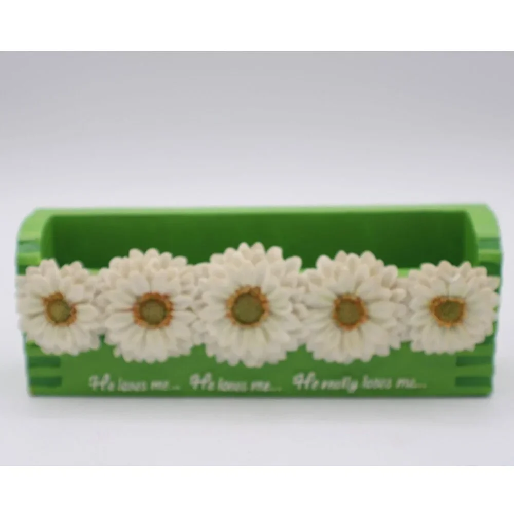 Green Notepad & Pen Holder White Daisy Design 